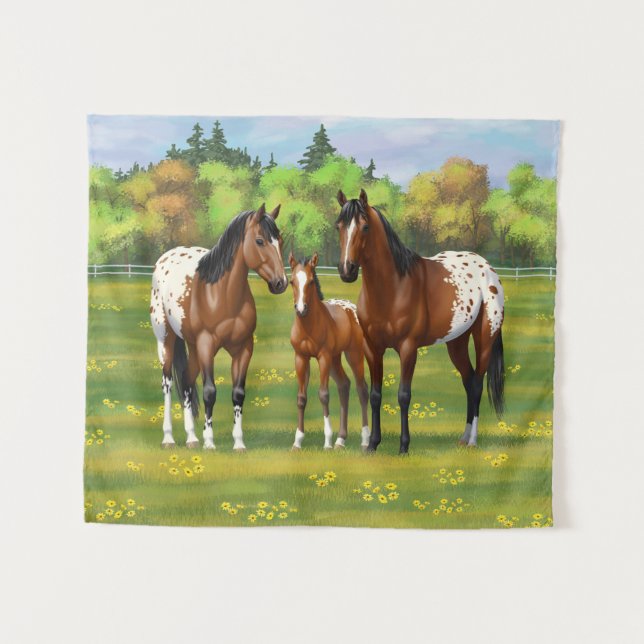 Tenture Chevaux Appaloosa De Baie Brown En Pâturage D'Été (Devant (Horizontal))
