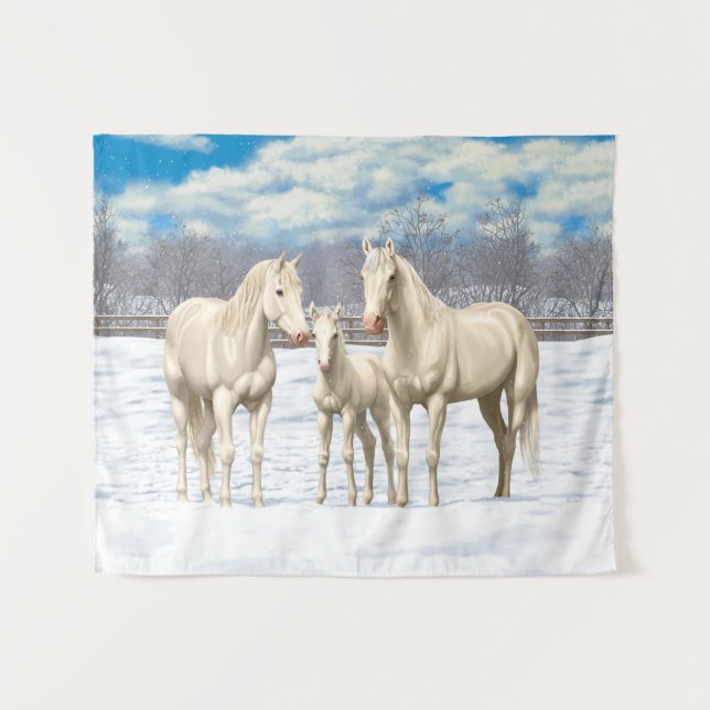 Tenture Chevaux Du Quartier Blanc Dans Les Pâturages D'Hiv (Devant (Horizontal))