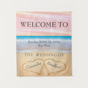 Tenture Chic Beach Wedding 2 Coeurs dans le sable