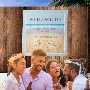 Tenture Chic Beach Wedding 2 Coeurs dans le sable