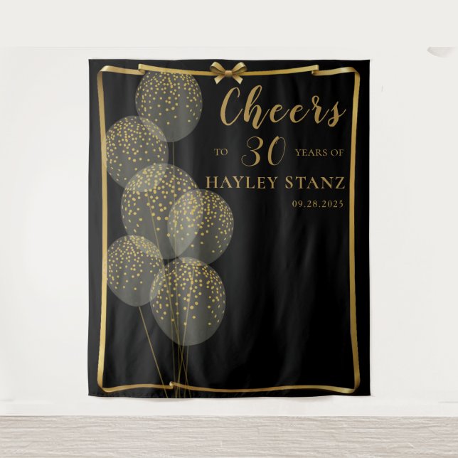 Tenture Chic Black n Gold Photo de l'anniversaire de la fe (Devant)