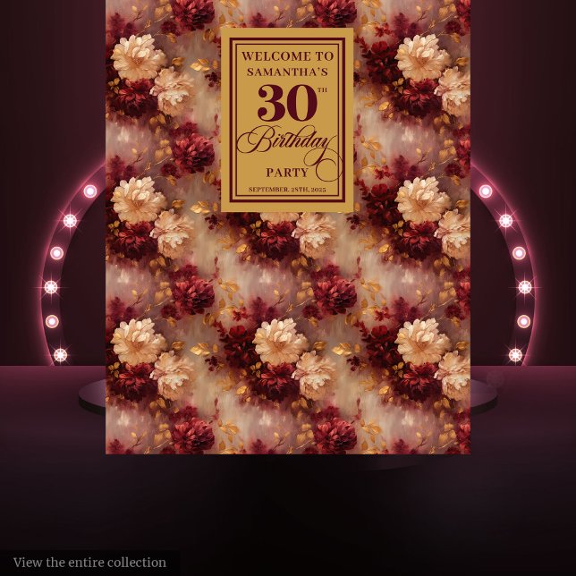 Tenture Chic Blush Bourgogne Gold 30e anniversaire Context (Chic Blush Burgundy Gold 30th Birthday Backdrop Decor)