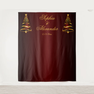 Tenture Chic Élégant Arbre de Noël Fond de Mariage en Or