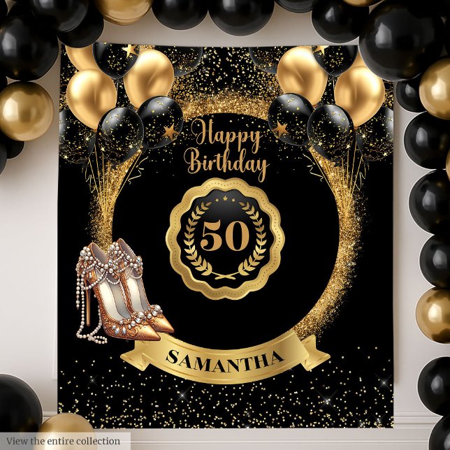 Tenture Chic Gold High Heels 50e Anniversaire fond (Chic Gold High Heels 50th Birthday Backdrop)