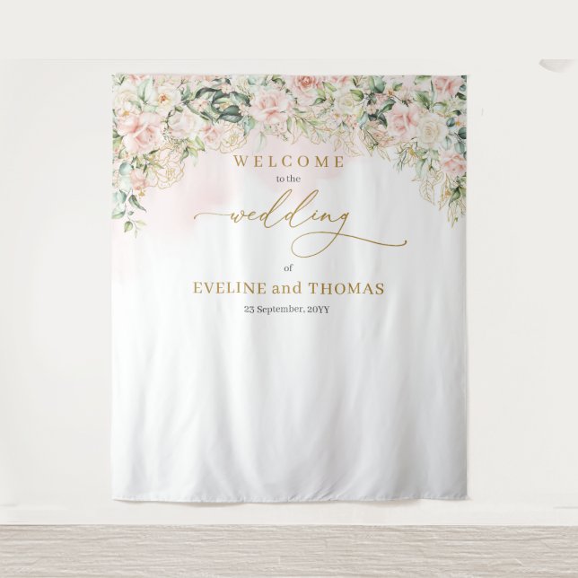 Tenture Chic rose pastel rose roses mariage fond (Devant)