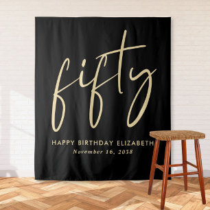 Tenture Chic Script Black Gold 50e fête d'anniversaire