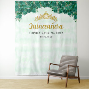 Tenture Chic Vert Floral Tiara Quinceanera Fond photo