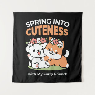 Tenture Chiens de jeu avec Flower Crowns - Fun Spring Them