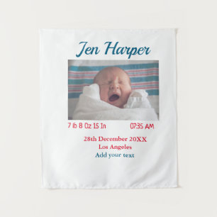 Tenture Chiffres de naissance bébé ajouter nom lieu date d
