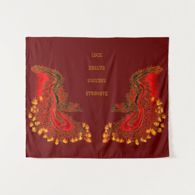 Tenture Chine Dragon rouge et or design (Devant (Horizontal))