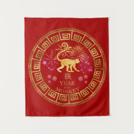 Tenture Chinois Zodiac Singe Rouge/Or ID542