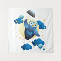Chouette mignonne volant avec parapluie
