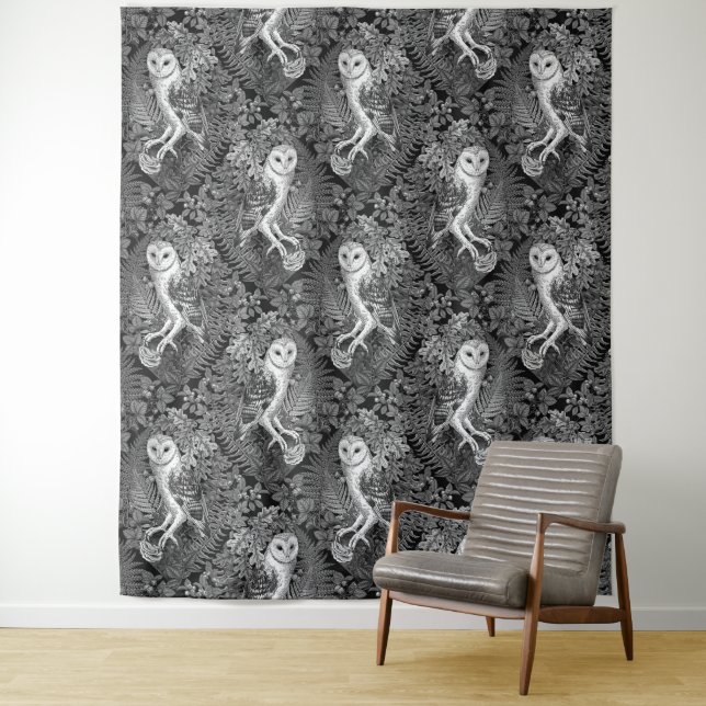 Tenture Chouettes, fougères, chênes et baies 4 (En situation)