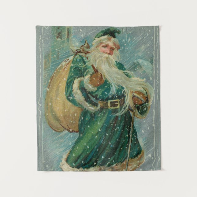 Tenture Christmas Greetings-Retro Santa Claus Postcard (Devant)