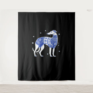 Tenture Christmas Greyhound Dog Wearing an Ugly Sweater Bl