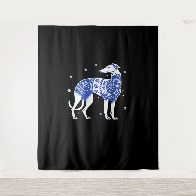 Tenture Christmas Greyhound Dog Wearing an Ugly Sweater Bl (Devant)