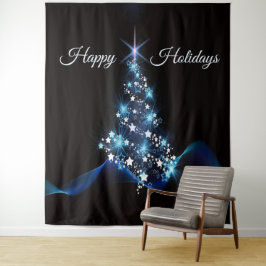 Tenture Christmas Party Blue Tree Shiny Black Elegant