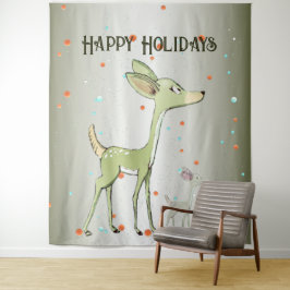 Tenture Christmas Party Green Deers Holidays Cute