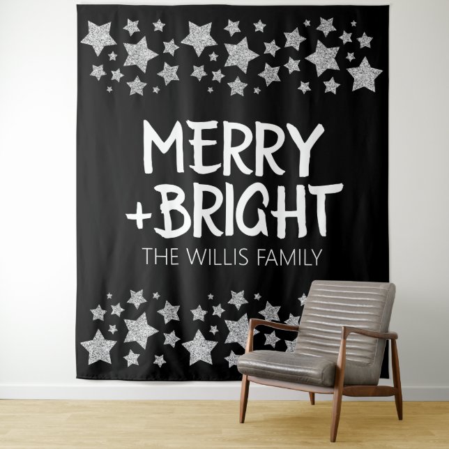 Tenture Christmas Sparkle Stars Joyeux Nom de famille (En situation)