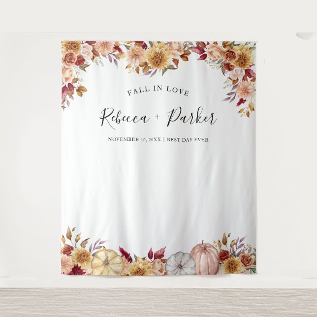 Tenture Chute en amour fleurs citrouilles Backdrop Cabine  (Devant)