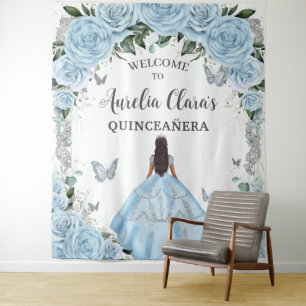 Tenture Ciel Bleu Floral Princesse Quinceañera fond