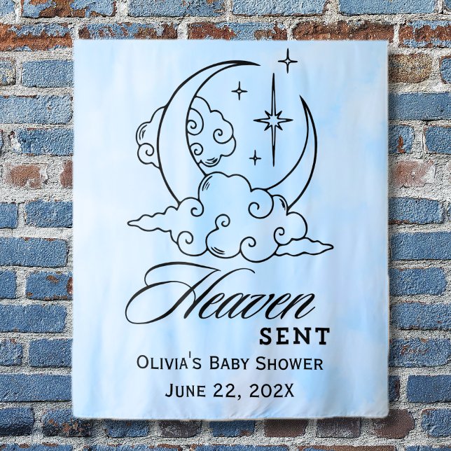 Tenture Ciel Envoyé Lune Étoiles Baby Shower  (Heaven Sent Blue Moon Stars Baby Shower Tapestry)