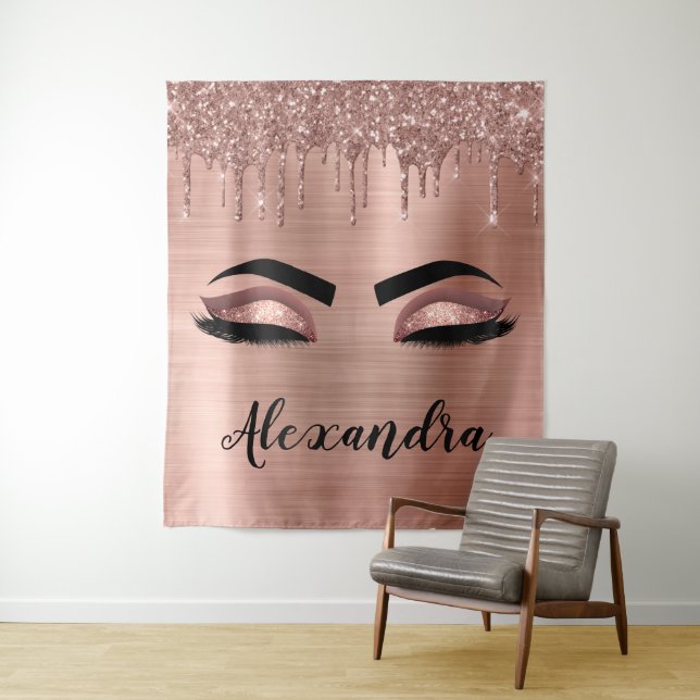 Tenture Cils avec Monogramme et Paillettes Rose Gold (En situation)
