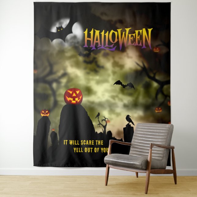 Tenture Cimetière d'horreur Halloween (En situation)