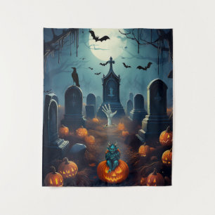 Tenture Cimetière ensorcelé d'Halloween effrayant