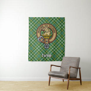 Tenture Cimier de lion Clan Currie sur Tartan