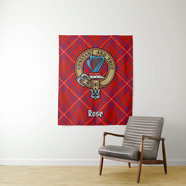 Tenture Cimier Rose de clan sur Tartan (En situation)