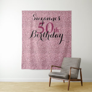 Tenture Cinquante ans Fête d'anniversaire rose pailleté To