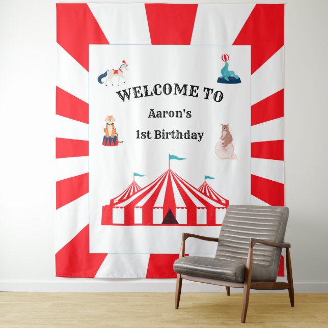 Tenture Cirque ou Carnaval Anniversaire Photo Booth fond (En situation)