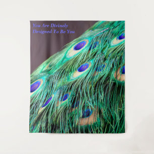 Tenture Citation Conçue par Peacock Feathers Blue Green Pu