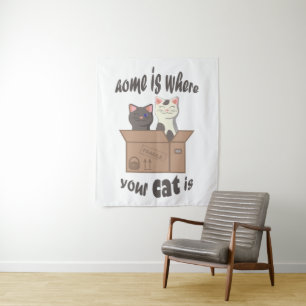 Tenture Citation drôle Accueil est où est votre chat