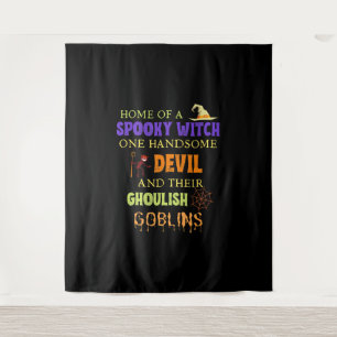 Tenture Citation Halloween Familiale Avec Witch Devil Spid