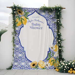 Tenture Citrons et motif de poterie bleu antique Baby Show