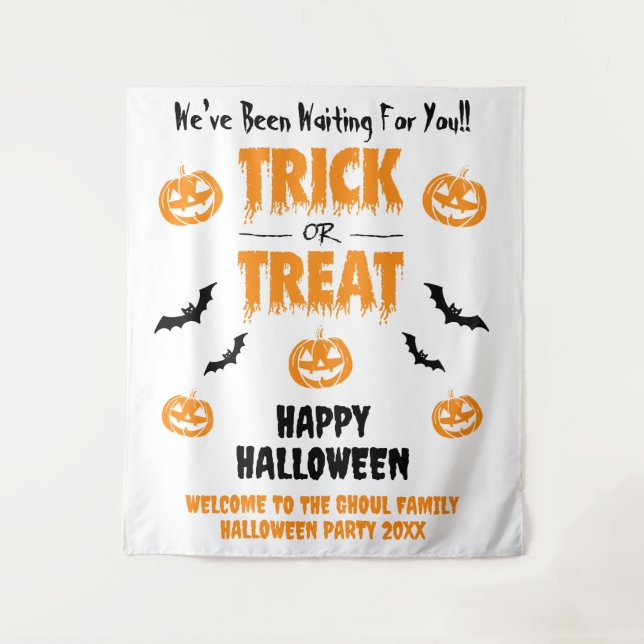 Tenture Citrouille Bat Trick ou Treat Light Welcome (Devant)