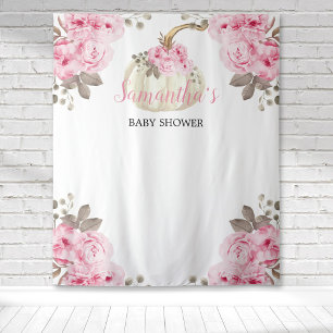 Tenture Citrouille blanche Fête bébé florale aquarelle ros
