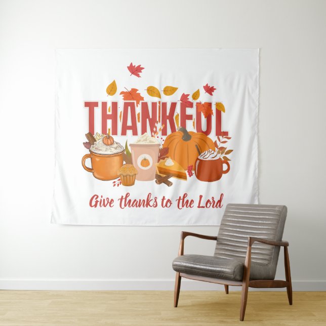 Tenture Citrouille chrétienne MERCI Joyeux Thanksgiving (En situation (horizontale))