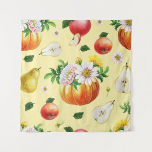 Tenture Citrouille, chrysanthemum : illustration de fruits