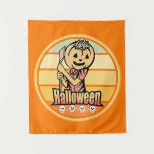 TENTURE CITROUILLE D'HALLOWEEN VINTAGE AVEC HACHE ET CRÂNE