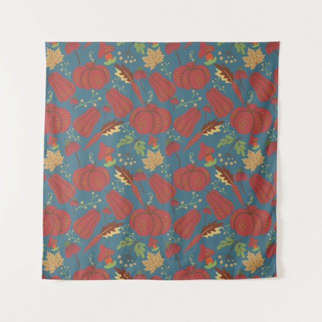 Tenture Citrouille et carotte  motif sans couture rouge et (Devant)