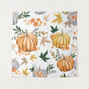 Tenture Citrouille orange d'automne et fleurs motif
