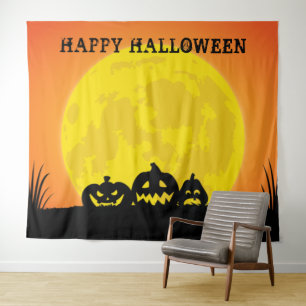 Tenture Citrouille pleine lune Halloween