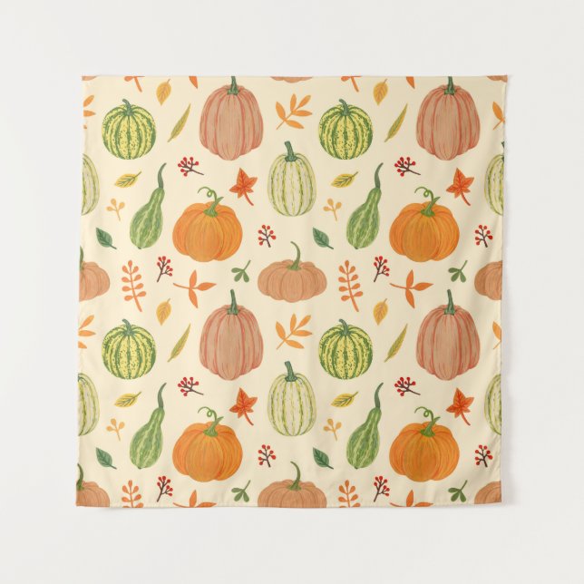 Tenture Citrouille vert et orange, motif sans soudure. (Devant)