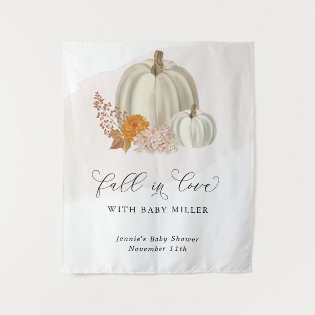 Tenture Citrouilles Blanches Tombent en Amour Baby Shower  (Devant)