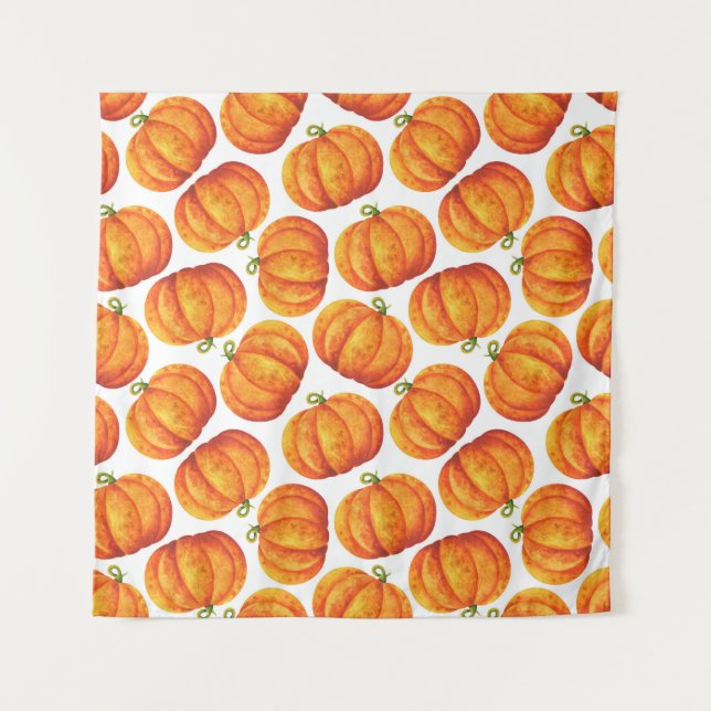 Tenture Citrouilles d'aquarelle : motif des cultures d'aut (Devant)