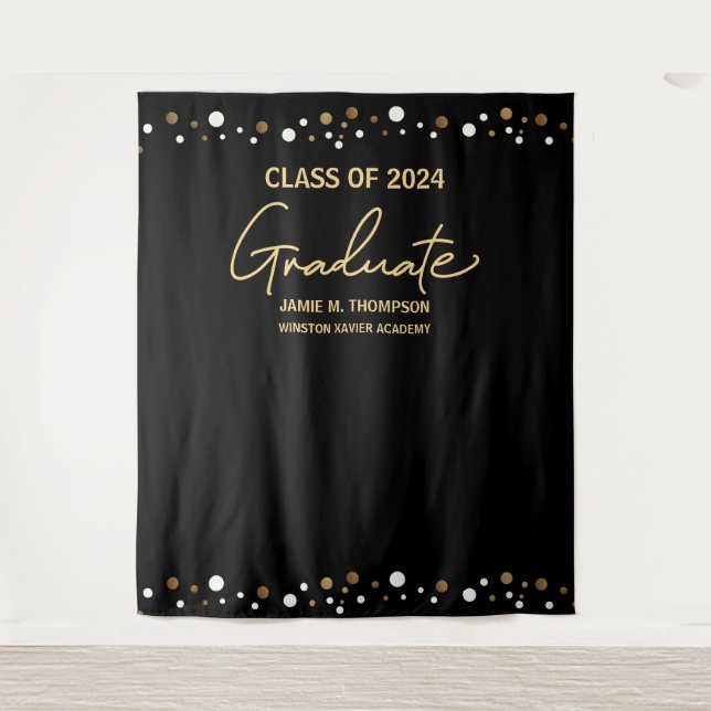 Tenture Classe de 2024 Or noir Diplôme personnalisé (Devant)