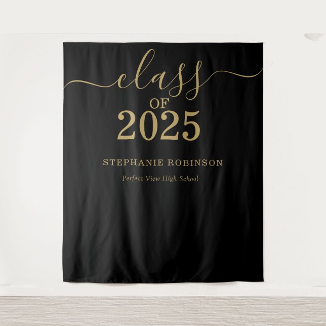 Tenture Classe de 2025 Gold Script Graduation Backdrop Pro (Devant)